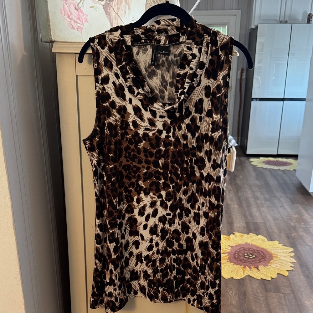 new directions Brown and Black Leopard Print Sleeveless Cowl Neck Top